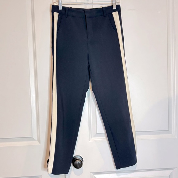 Zara Navy Tuxedo Side Stripe Slim Ankle Trouser Pants XS - Picture 1 of 13